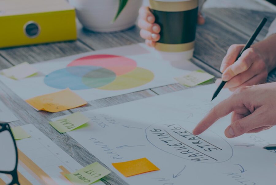 working with sticky notes at table